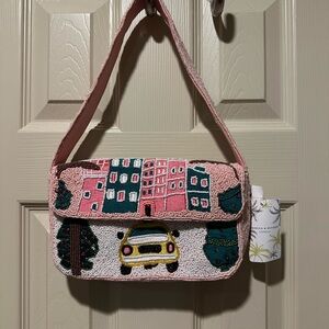 America & Beyond Pink Taxi Beaded Shoulder Bag